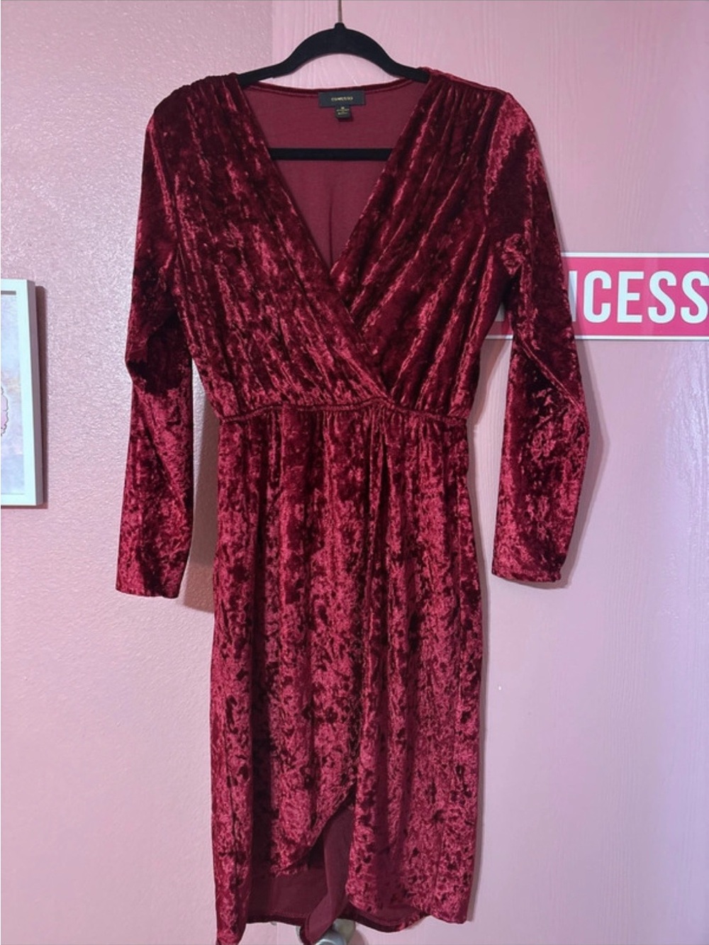 Espresso Crushed Velvet Wrap Dress - Burgundy Red